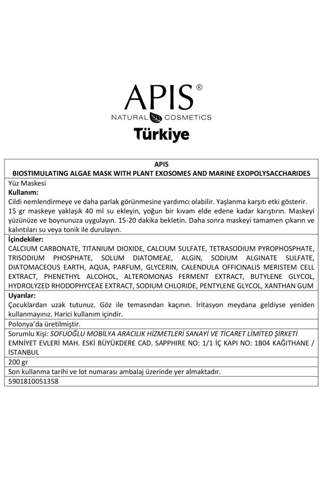 Yaşlanma Karşıtı Exosomes Pro Bitkisel Alg Maskesi 200G