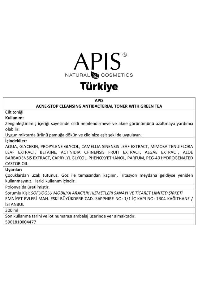 Anti-Bakteriyel Akne Temizleme Toniği - Yeşil Çaylı - 300Ml